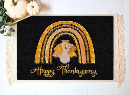 Happy Thanksgiving Doormat Fall Rainbow