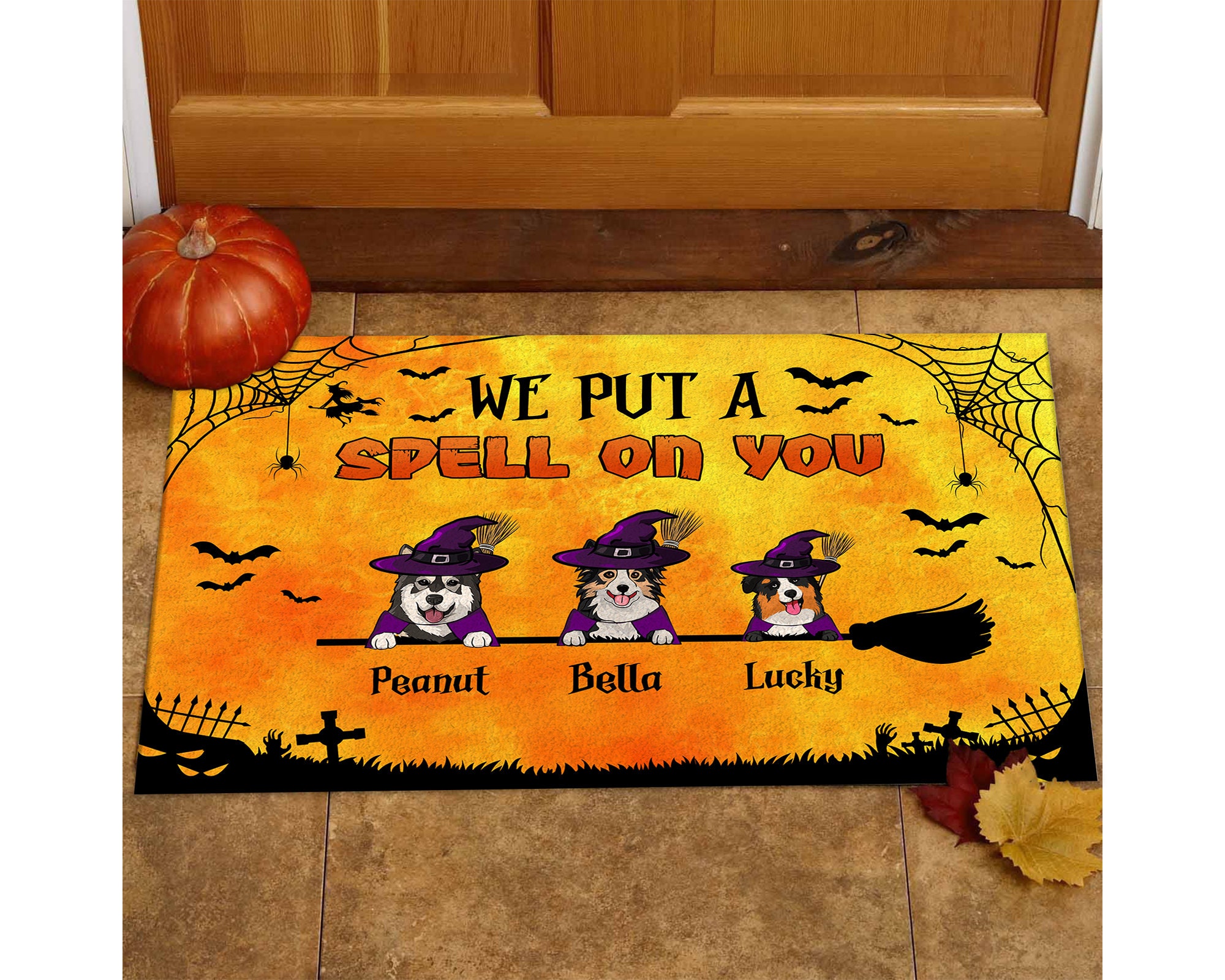 Personalized Witch Dog Halloween Doormat