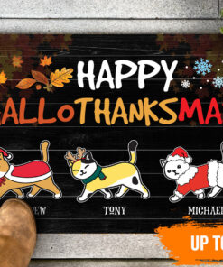 Happy Hallothanksmas Thanksgiving Personalised Doormat