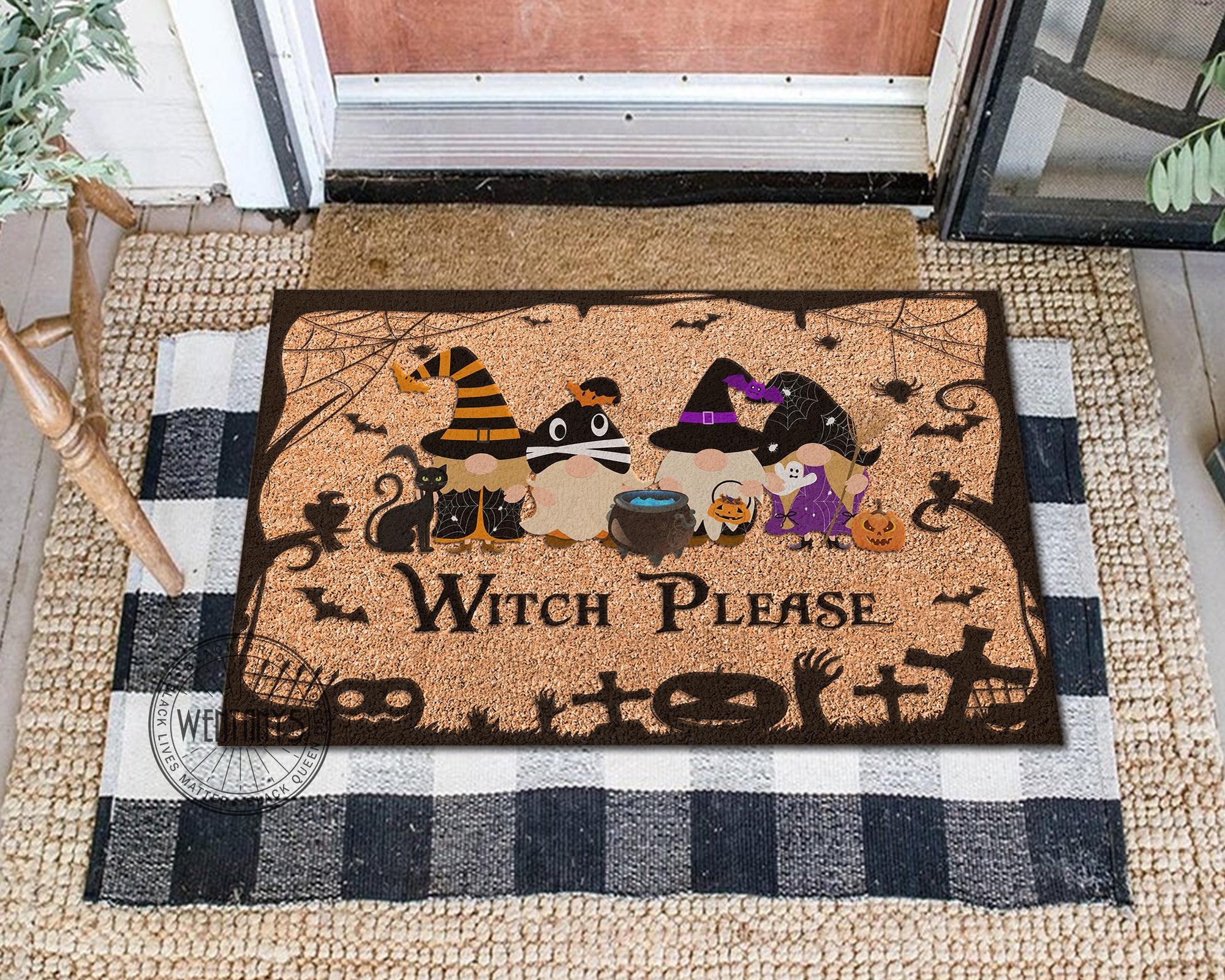 Funny Witch Gnomes Halloween Welcome Doormat