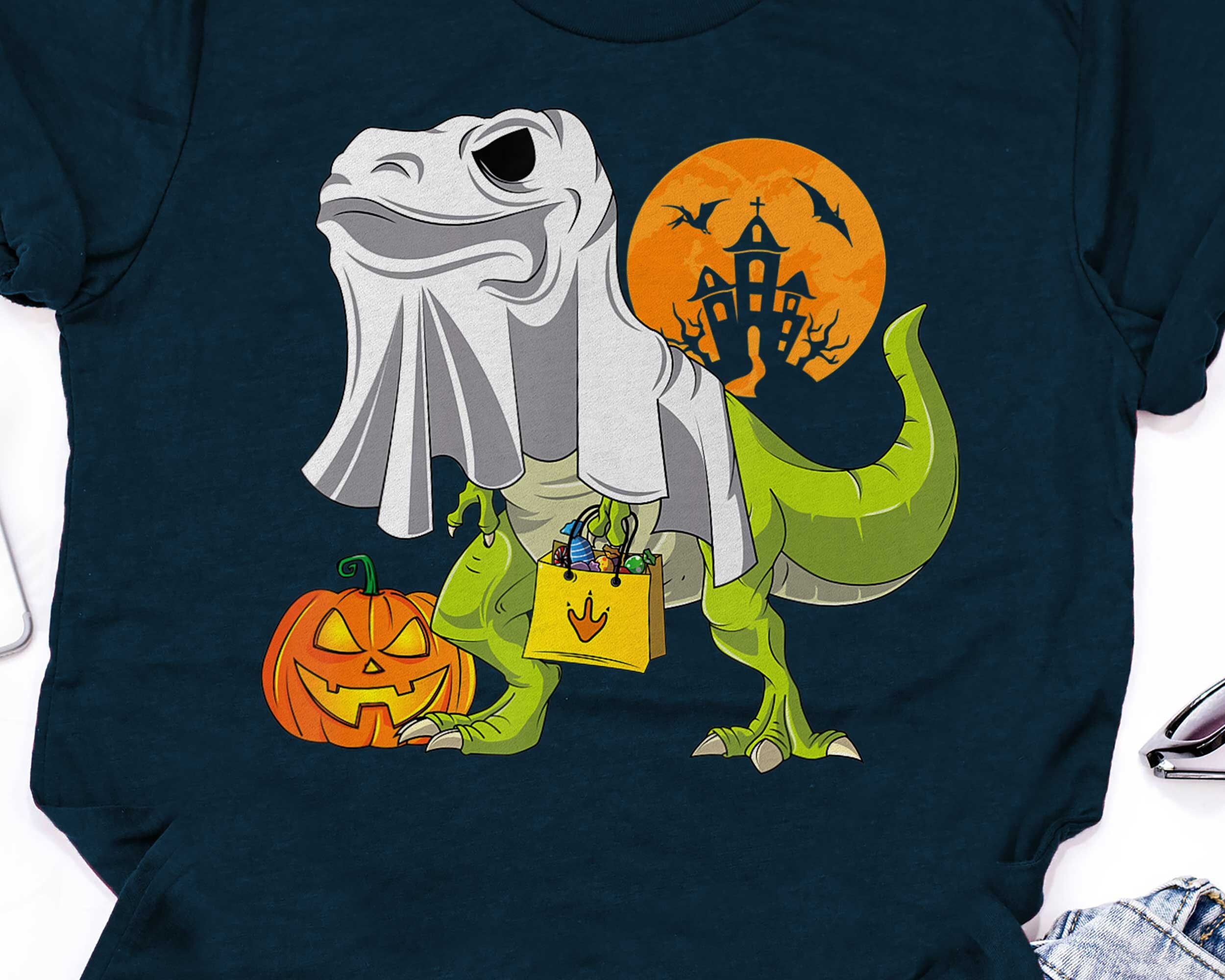 Ghost Dinosaur Funny Halloween T Rex Shirt