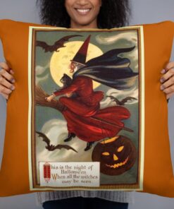 Vintage Style Halloween Pillow Primitive Witch Cat Bats