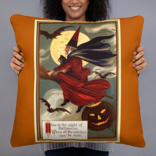 Vintage Style Halloween Pillow Primitive Witch Cat Bats