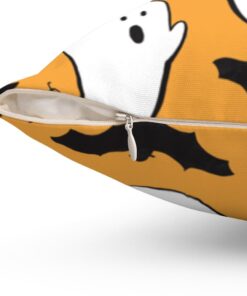 Halloween Boo Ghosts Bats Orange Black White Pillow