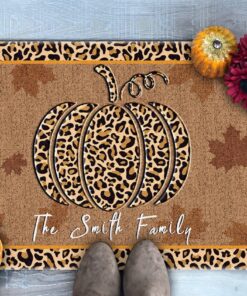 Leopard Pumpkin Thanksgiving Personalized Doormat