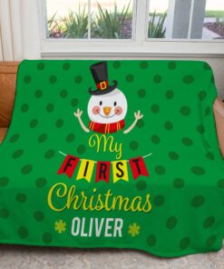 Personalized My First Christmas Snowman Throw Blanket