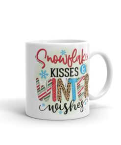 Snowflake Kisses And Winter Wishes White Glossy Mug