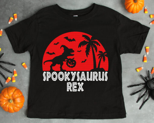 Spooky Saurus Rex Dinosaur With Pumpkin Halloween Shirt