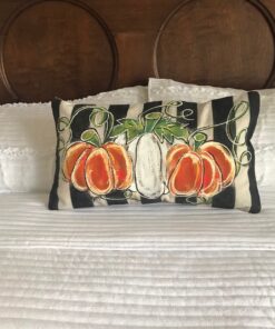 Striped Lumbar Orange And White Pumpkins Pillow