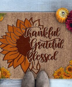 Sunflower Thankful Grateful Blessed Thanksgiving Doormat