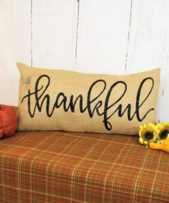 Thankful Burlap Lumbar Thanksgiving Pillow