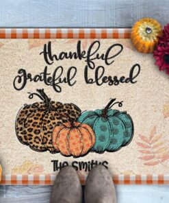 Thankful Grateful Blessed Custom Family Name Doormat