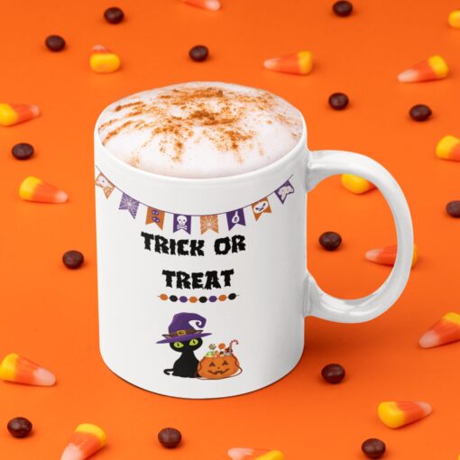 Trick Or Treat Black Cat Halloween Coffee Mug