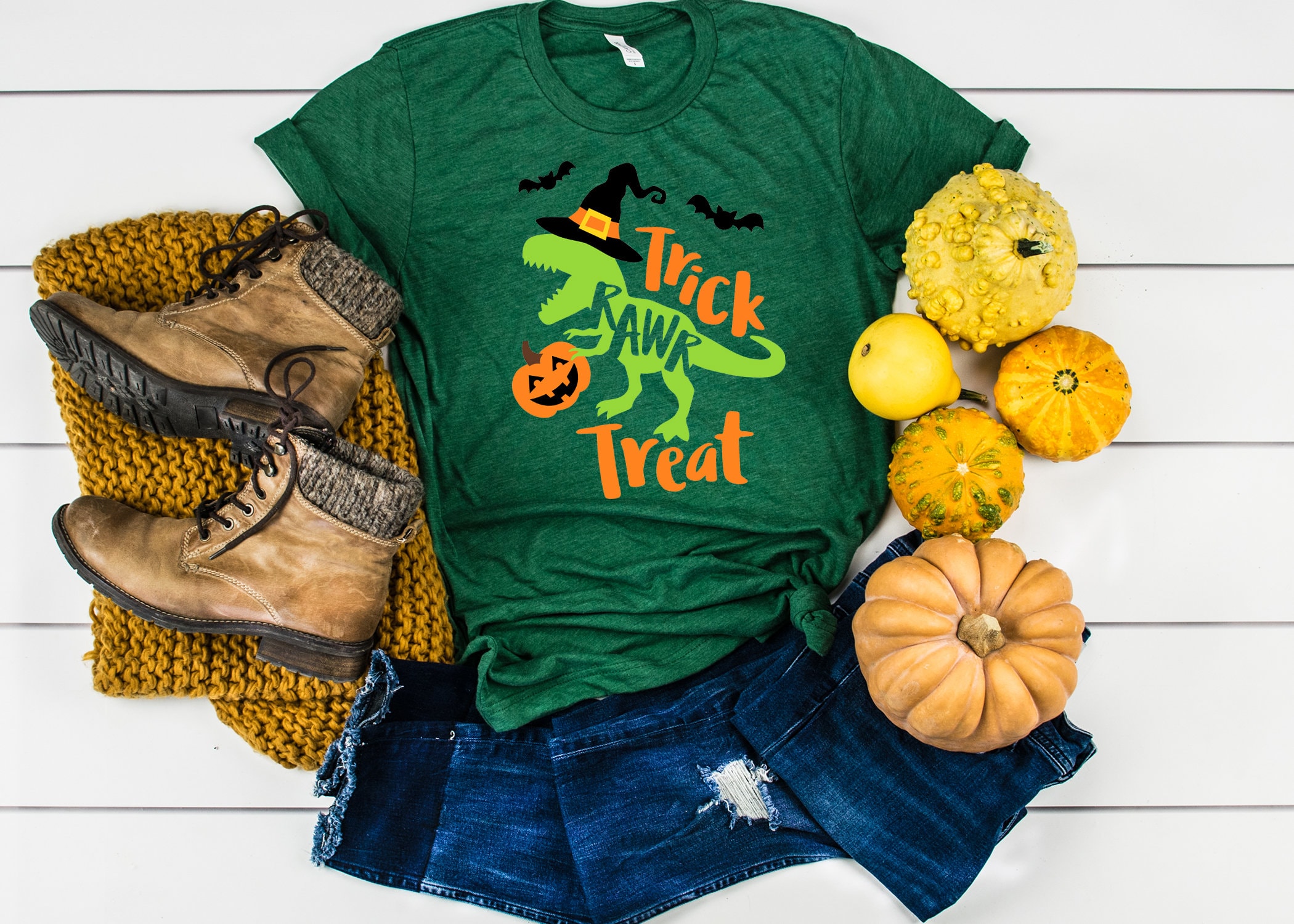 Trick Or Treat Saurus With Pumpkin Halloween Shirt