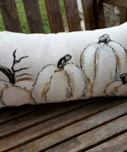 White Pumpkins Lumbar Hand Painted Pillow