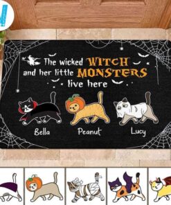 Wicked Witch And Monster Cats Live Here Halloween Doormat