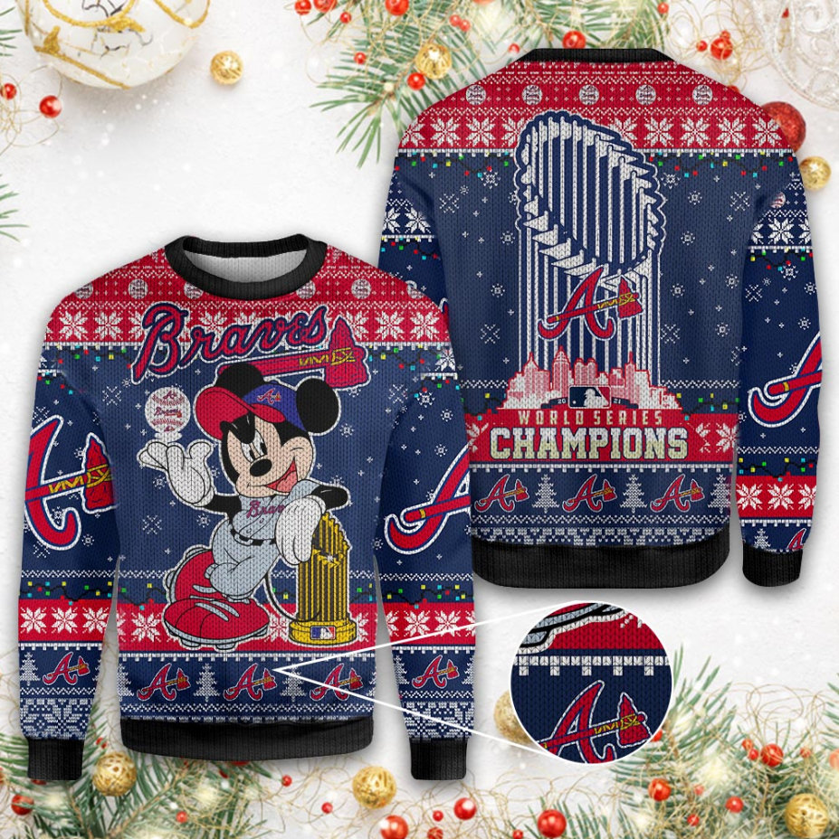 2021 Ugly Christmas Sweater Atlanta Braves Mickey Mlb World Series