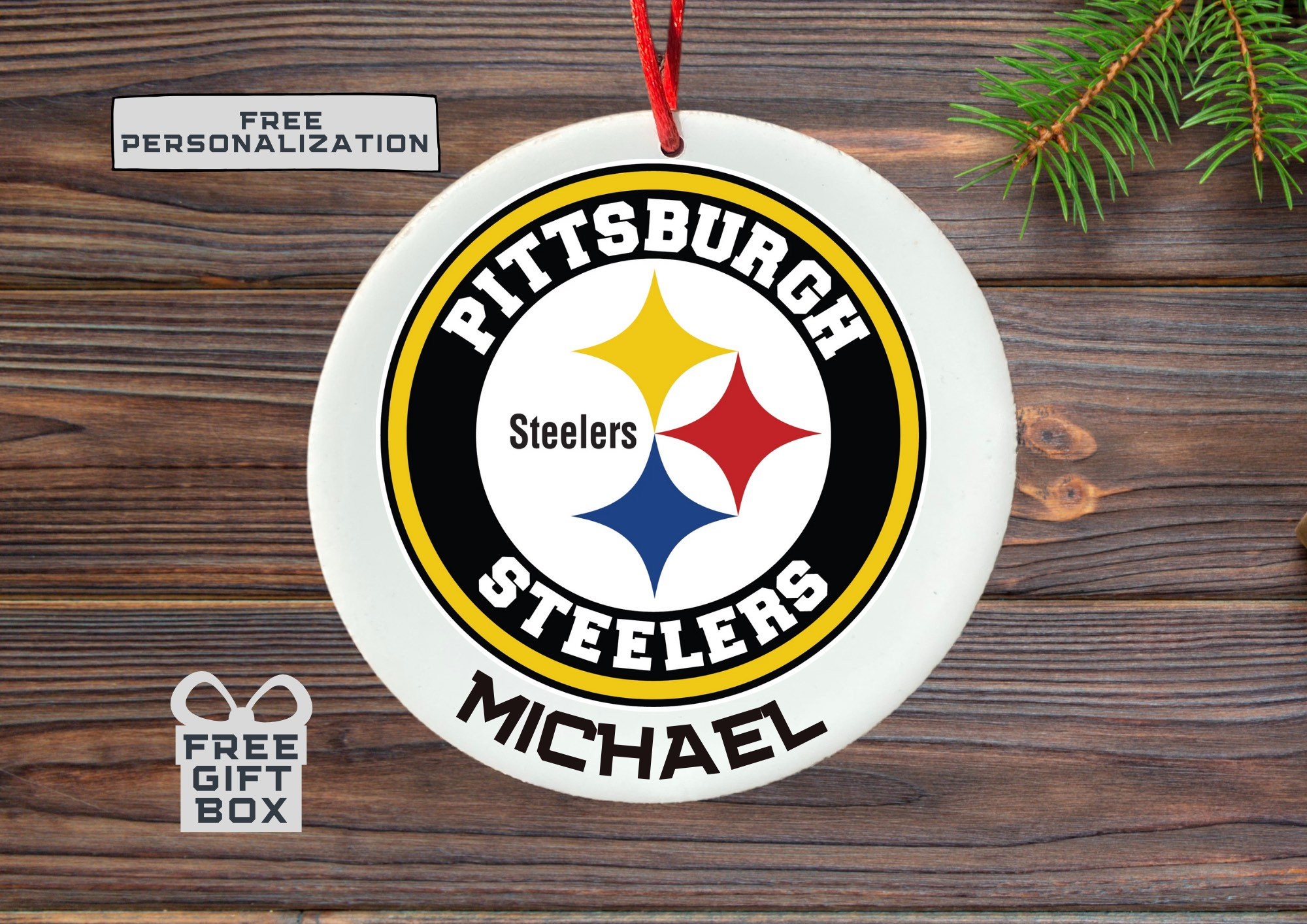 Pittsburgh Steelers Personalized NFL Christmas Ornament - Teeholly