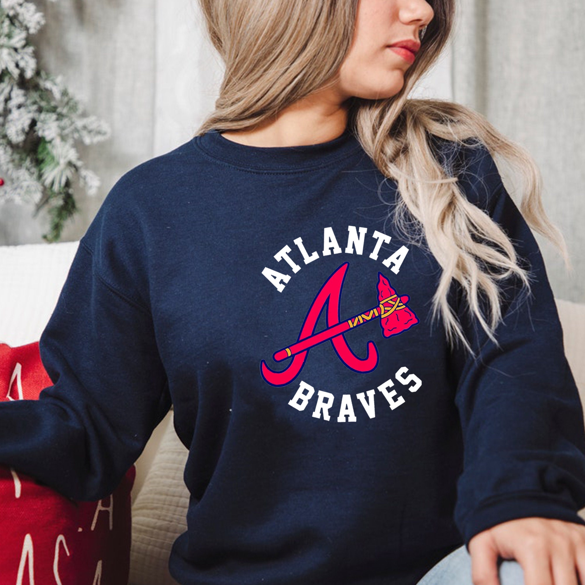 Vintage Atlanta Braves MLB Blue Sweatshirt Large Baseball 