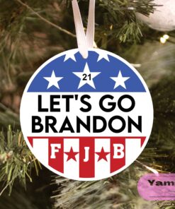 Let’s Go Brandon FJB American Flag Merry Christmas Ornament