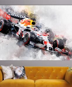 Max Verstappen World Champion 2021 White Car Poster