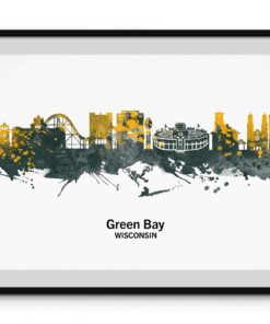 Green Bay Watercolor Skyline Wall Art Vintage Packers Poster