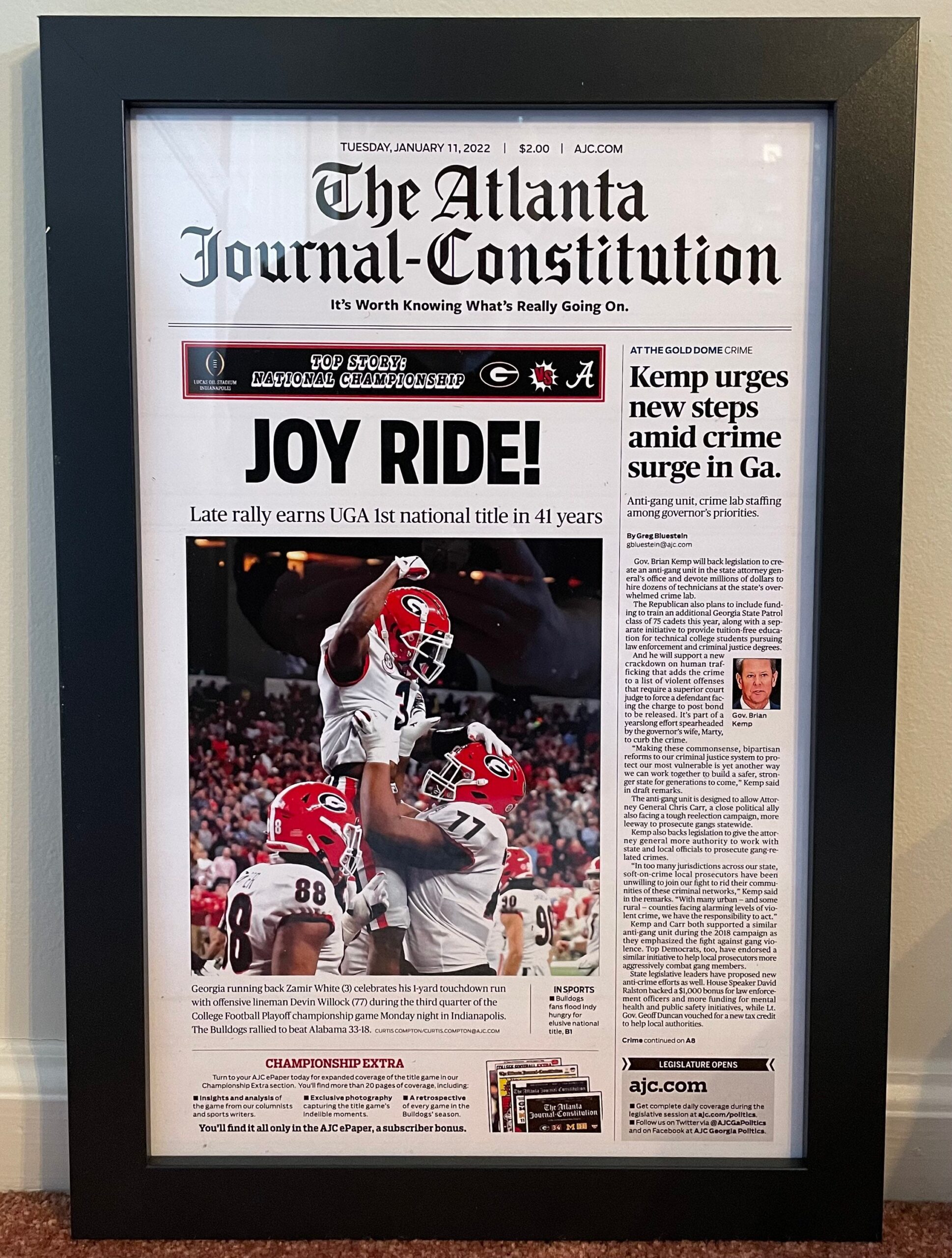 2022 Bulldogs National Champions Framed Front Page Newspaper