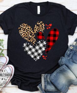 Cheetah Leopard Plaid Buffalo Heart Valentines Day Shirt