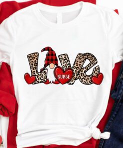 Funny Love Nurse Gnome Leopard Valentine Day Shirt