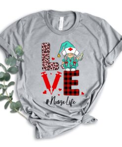 Gnome Nurse Love Leopard Buffalo Plaid Hearts Valentine Shirt