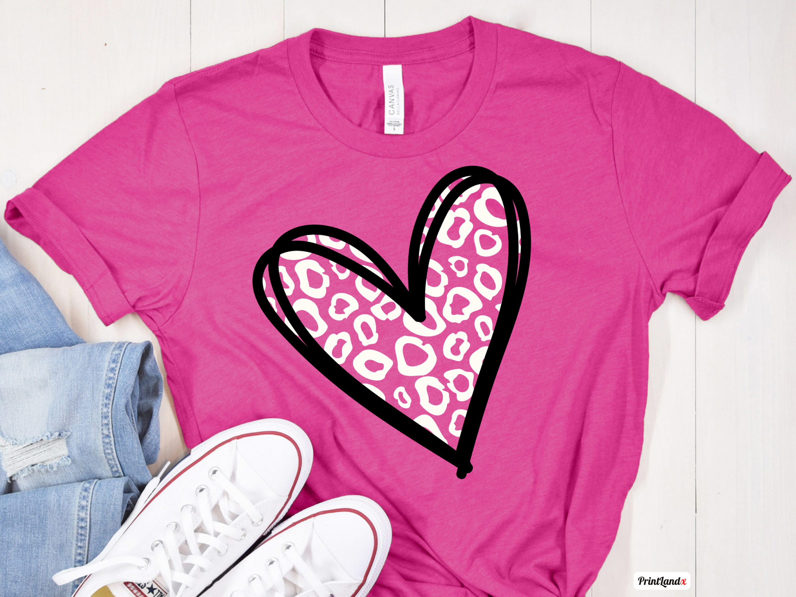 Girls Valentine's Outfit  Leopard Print Top And Heart Patch
