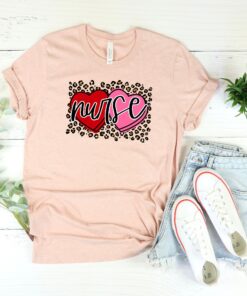 Nurse Love Hearts Leopard Valentines Day Shirt