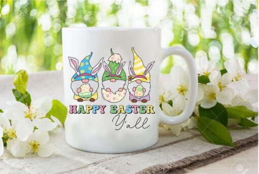 Adorable Easter Gnomes Saying Happy Y’all 11oz Or 15oz Coffee Mug