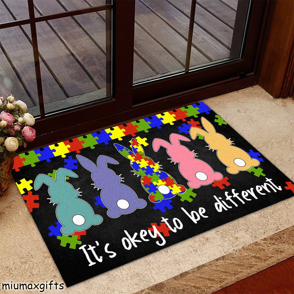 Easter Bunny Autism It's Okay To Be Different Awareness Doormat