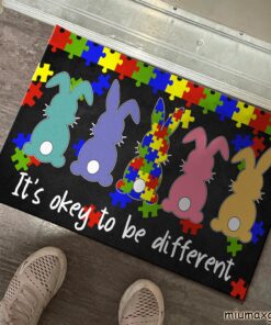 Easter Bunny Autism It's Okay To Be Different Autism Awareness Doormat