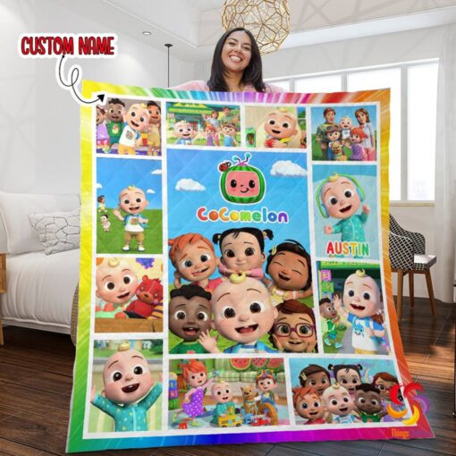 Personalized Cocomelon Birthday Kids Family Matching Quilt Blanket