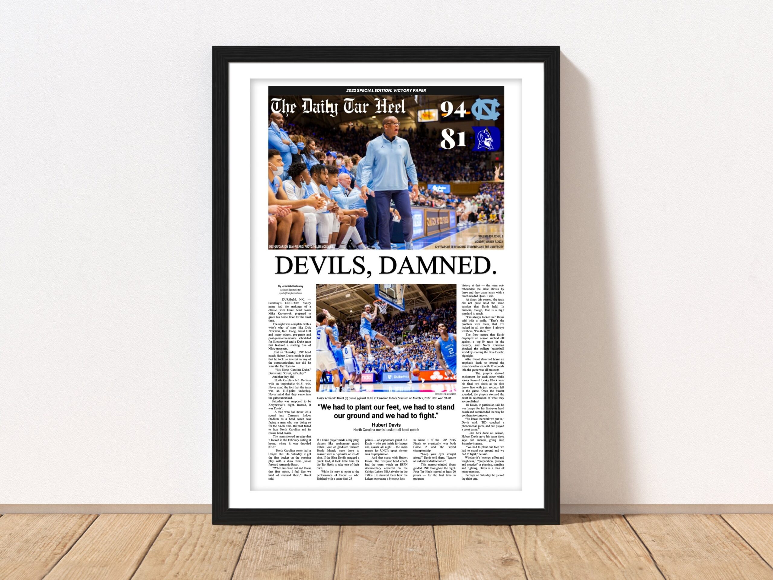 UNC Daily Tar Heel Front Page North Carolina Uspet Duke Coach K Farewell Poster