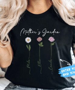 Custom Birth Flower Grandma/Mother With Kids Names Month Shirt