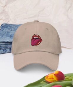 Tongue Out Rolling Stones Inspired Red Lips Embroidered Hat