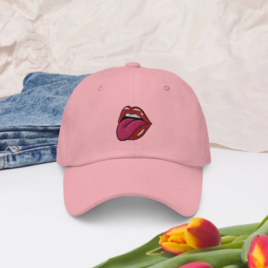 Tongue Out Rolling Stones Inspired Red Lips Embroidered Hat