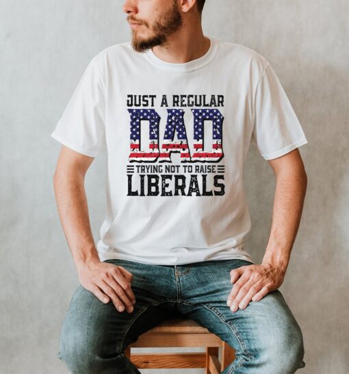 Just A Regular Dad Trying Not To Raise Liberals American Flag Fathers Day Shirt